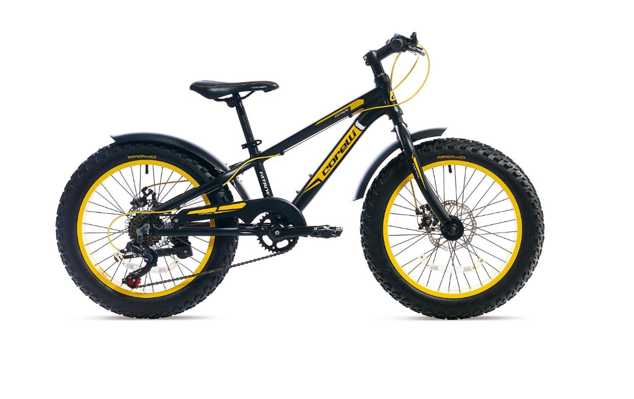 Corelli FatBoy 20 Jant Kalın tekerli Çocuk Bisikleti Siyah Beyaz Sarı