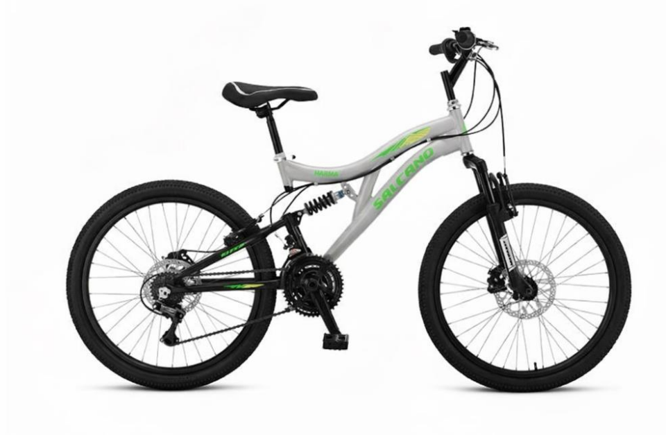 Salcano Hector 24 Mekanik Dİsk Fren 21 Vites Mat Krom Yeşil Sarı Çocuk Dağ Bisikleti
