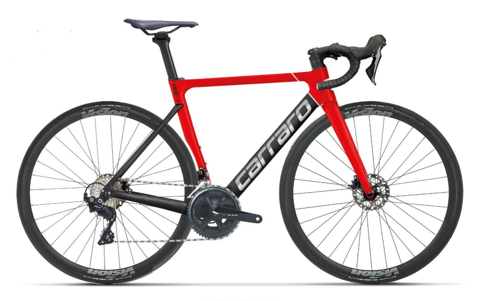 Carrarı Fıre 1.2 105 Set 550H Karbon Yol Yarış Bisikleti Kırmızı Mat Siyah Krom