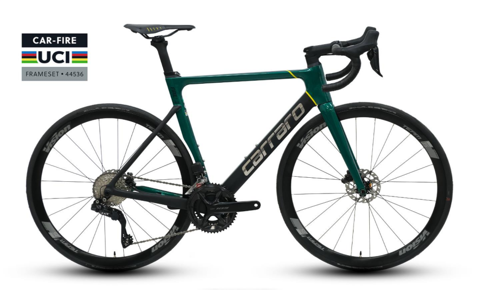 Carrarı Fıre 1.3 105 Dİ2 Set 530H Karbon Yol Yarış Bisikleti Metalik Yeşil Mat Siyah Krom