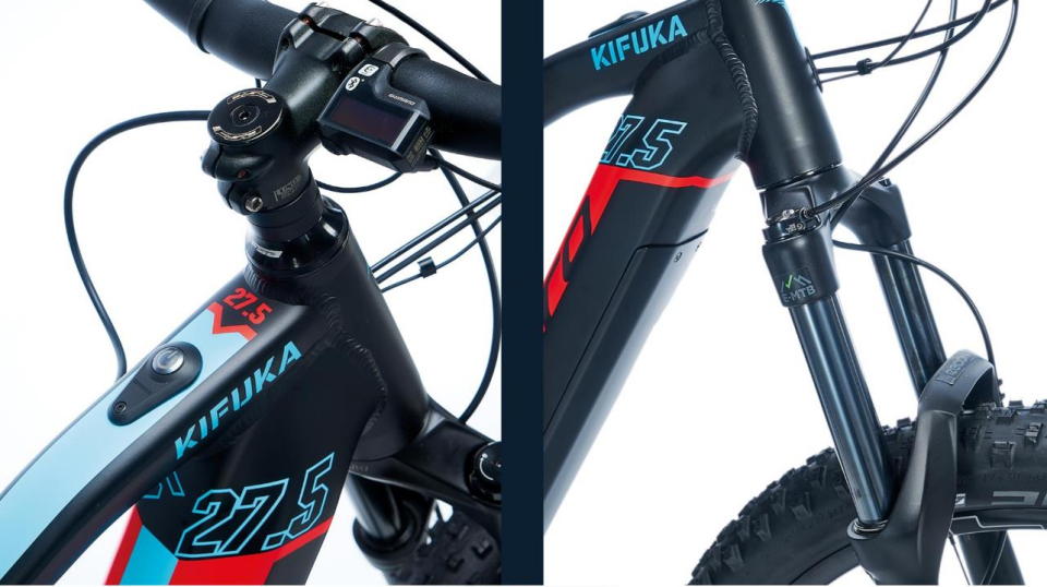 Carraro Kıfuka Plus E-FS 27,5 440H Mat Siyah Kırmızı Mavi Elektrikli Dağ Bisikleti