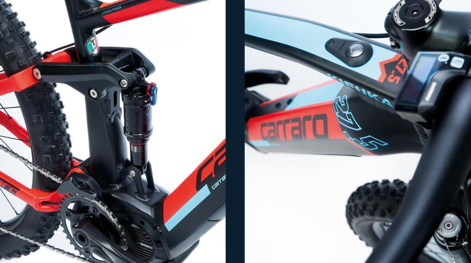 Carraro Kıfuka Plus E-FS 27,5 440H Mat Siyah Kırmızı Mavi Elektrikli Dağ Bisikleti