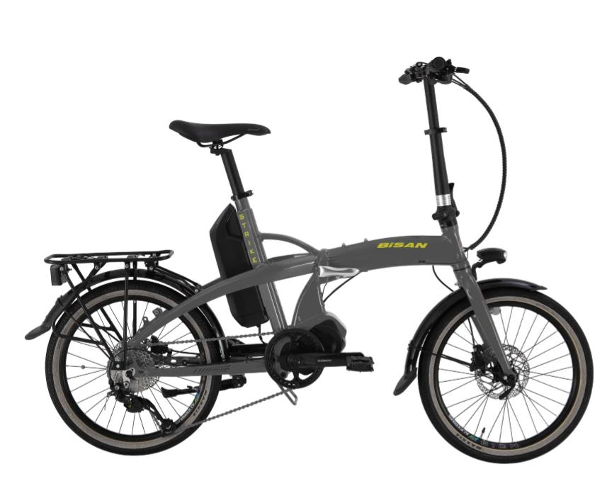 Bisan E Folding Strike 20 Jant 9 Vİtes Gri Neon Sarı Elektrikli Katlanır Bisiklet
