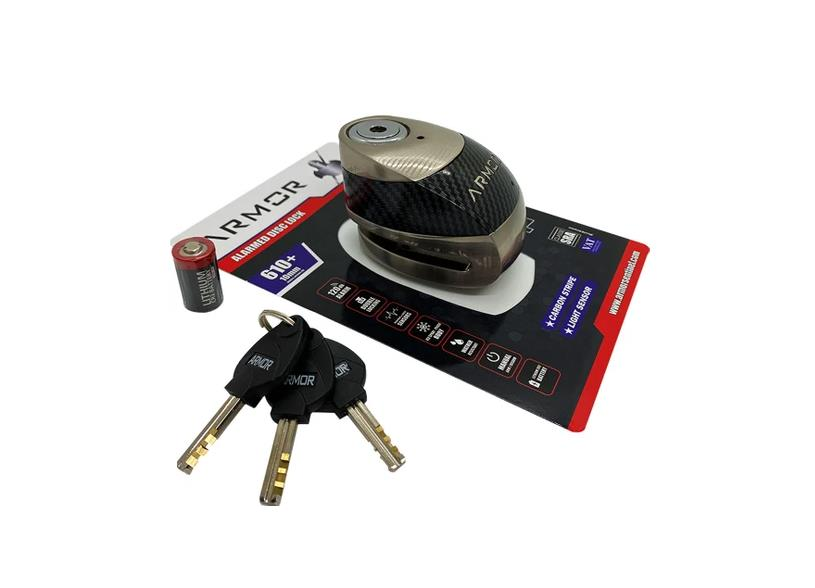 Armor 610+MVA 10MM Paslanmaz Çelik Alarmlı Karbon Disk Kilidi Gri