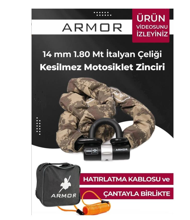 Armor 714 Mv Ölçü 14mm X 180cm Motorsiklet Için Yüksek Güvenlikli Zincirli Kilit